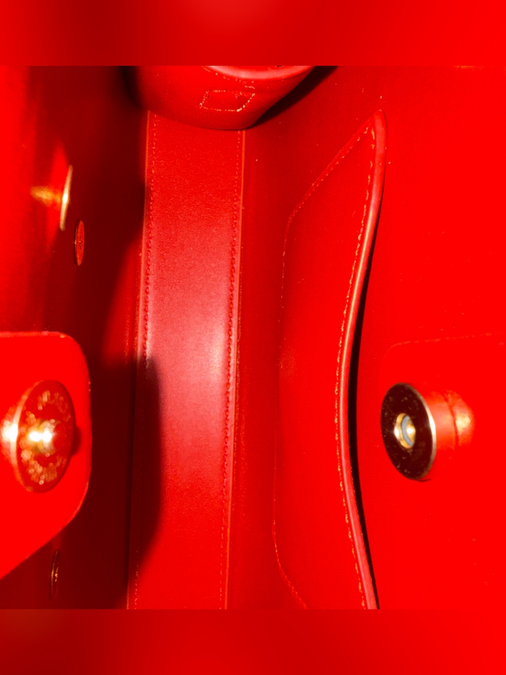 Red Top-Handle Satchel with Gold Lock Detail - Picture 6 of 11